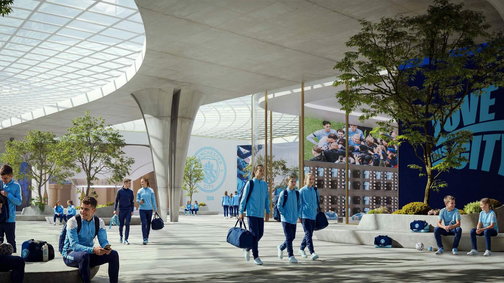 Brand Academy interior with young athletes in Manchester City kit